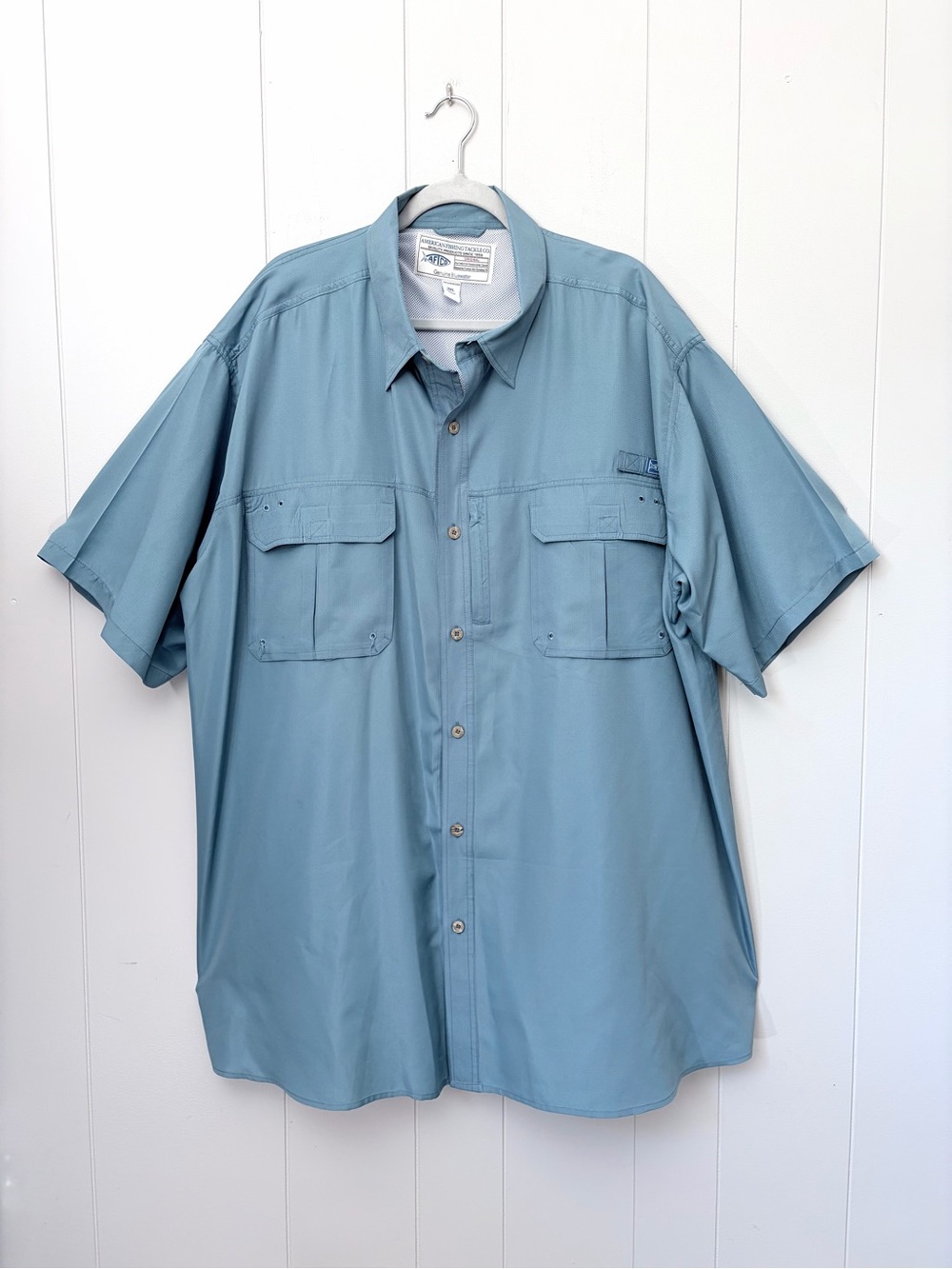 AFTCO Men’s Short Sleeve Button-Down Shirt Blue Fishing Quick Dry Vented 3XL